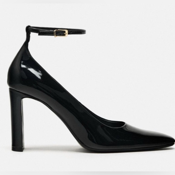 ZARA Patent Heels With Ankle Strap black color size 39 - Picture 3 of 16